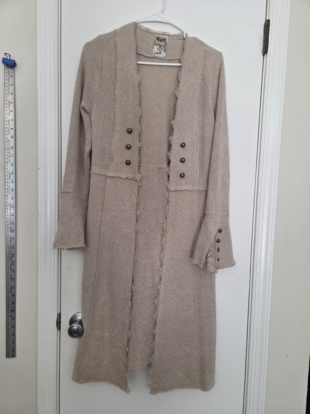 VOCAL USA Beige Knit Duster Cardigan NWOT Small Lace Bell Sleeve Boho Western - Picture 3 of 6
